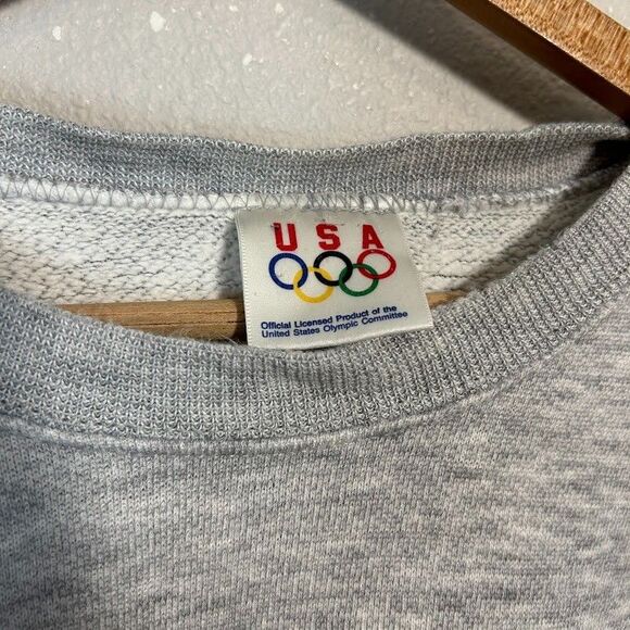 VTG 90s USA Olympics Crewneck Sweatshirt XLT Tall Heathered Gray Distressed - Picture 5 of 12